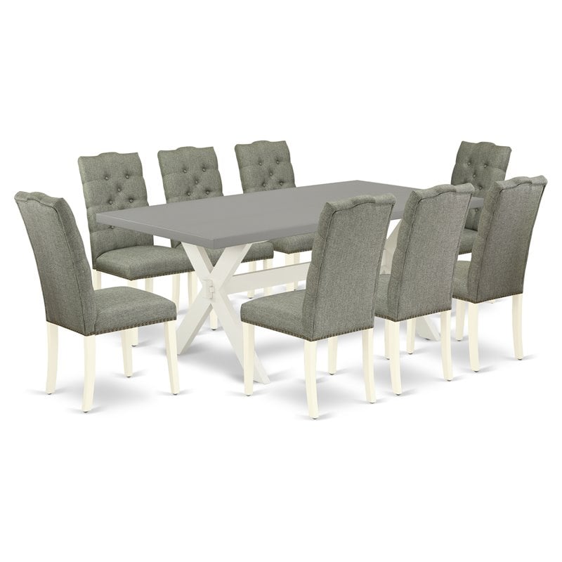 Pemberly Row X-Style 9-Piece Dinette Table Set in White and Cement