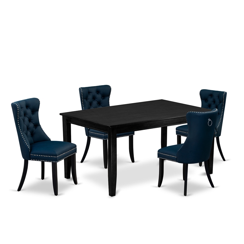 Pemberly Row 5-Piece Dining Table Set Black Rectangular Table Navy Chairs