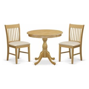 Pemberly Row 3-Piece Round Pedestal Table Dining Set Wood Linen Oak Finish