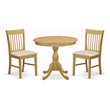 Pemberly Row 3-Piece Round Pedestal Table Dining Set Wood Linen Oak Finish