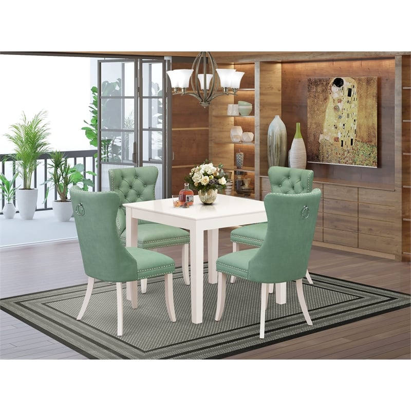Pemberly Row 5-Piece Kitchen Set in Linen White with Willow Green Chairs