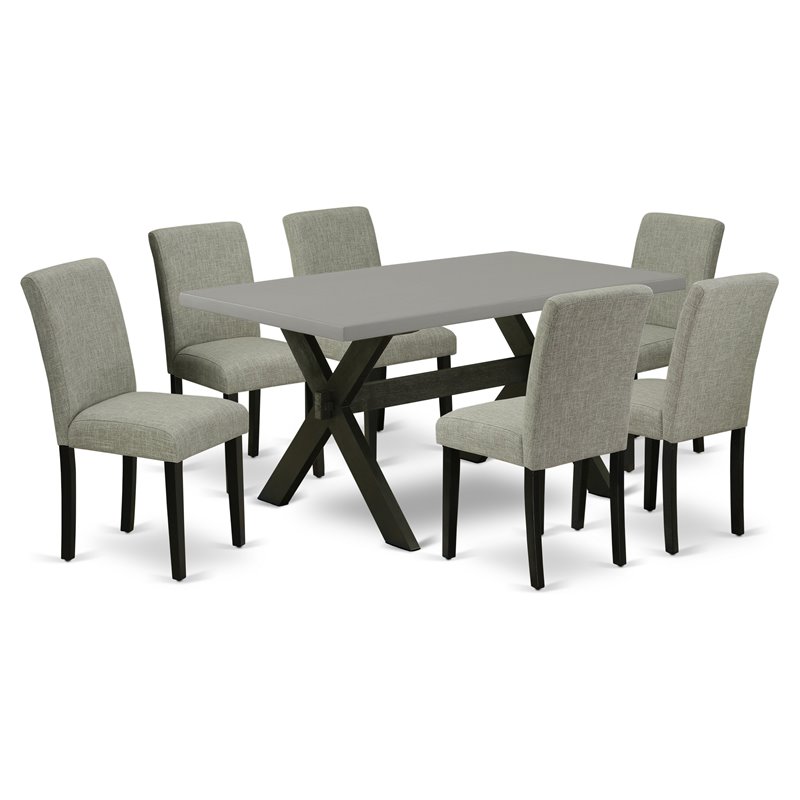 Pemberly Row 7-Piece Dining Set with Light Gray Table and Parson Chairs