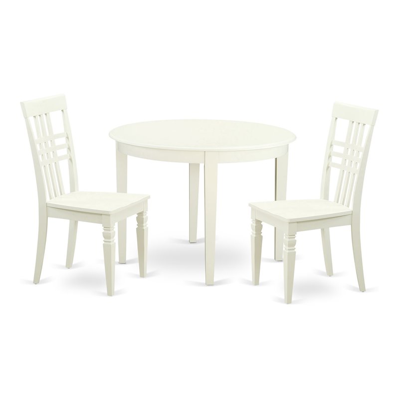 Pemberly Row 3-Piece Dining Set with Round Linen White Table and Chairs