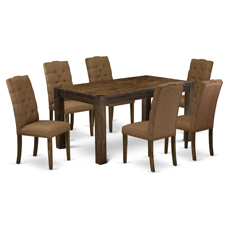 Pemberly Row 7-Piece Dining Set in Jacobean with Tufted Chairs