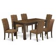 Pemberly Row 7-Piece Dining Set in Jacobean with Tufted Chairs