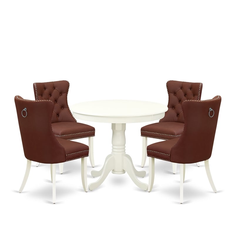 Pemberly Row 5-Piece Rubberwood Dining Set in Linen White & Burgundy