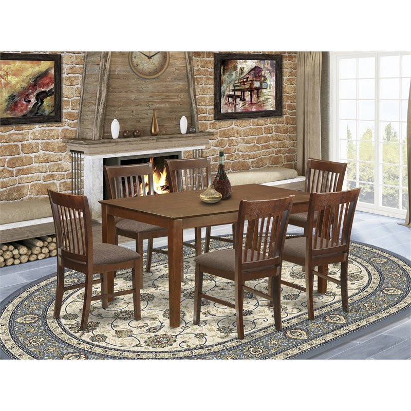 Pemberly Row 7-Piece Rectangular Dining Table Set in Mahogany Finish