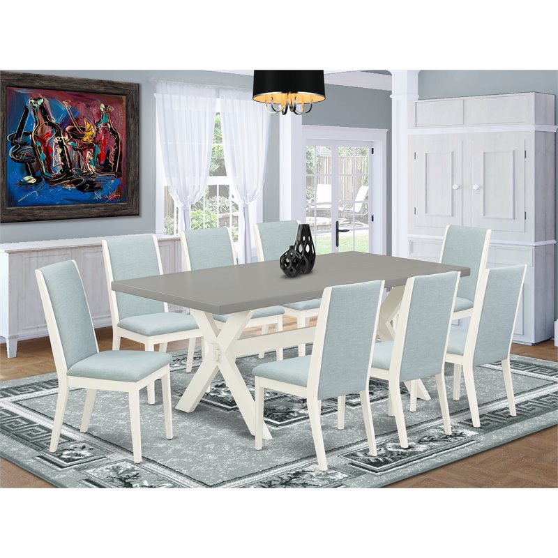 Pemberly Row X-Style 9-Piece Wood Dining Set in White/Blue/Cement