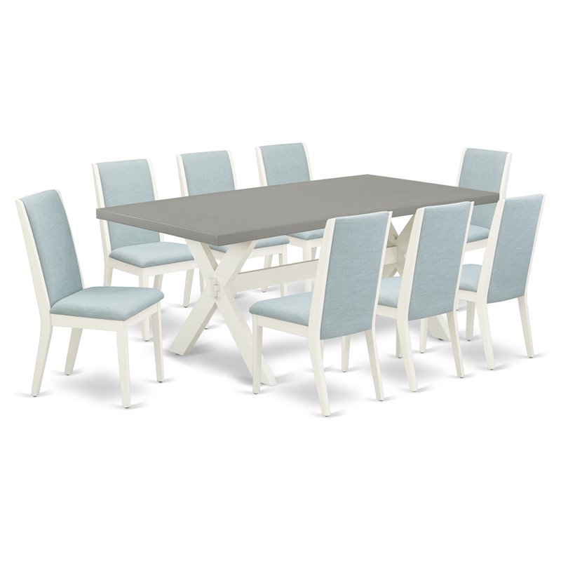 Pemberly Row X-Style 9-Piece Wood Dining Set in White/Blue/Cement