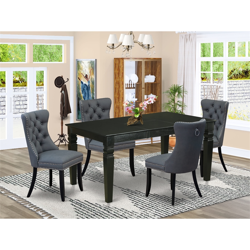 Pemberly Row 5-Piece Dining Table Set with Parsons Chairs in Black