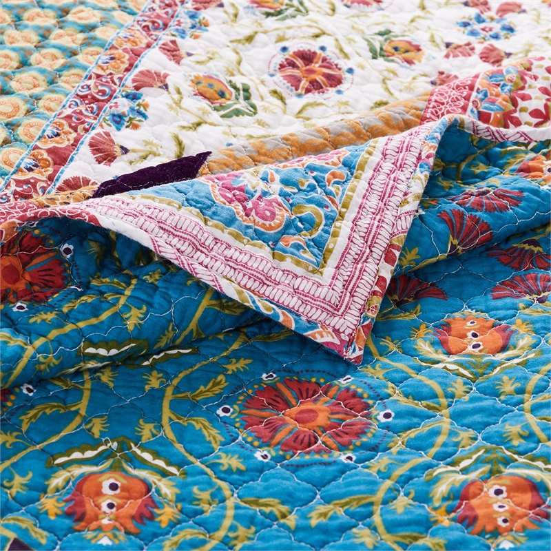 Pemberly Row 5 Piece Reversible Full Quilt Set Floral Print Multicolor