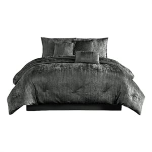 Pemberly Row 7 Piece King Comforter Set Velvet Deluxe Texture in Gray
