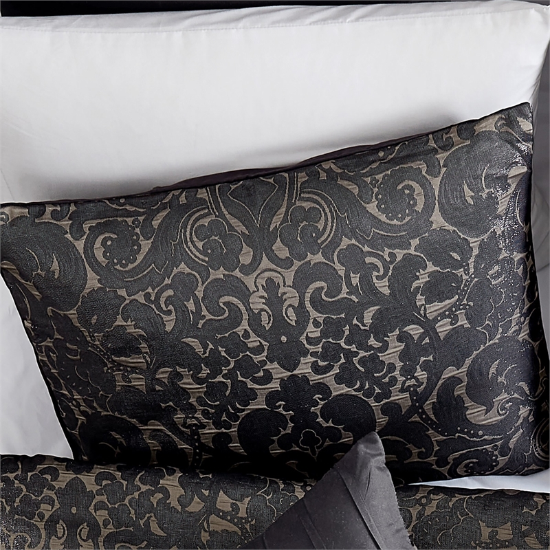Pemberly Row 9 Piece Queen Comforter Set Damask Pattern Charcoal Gray