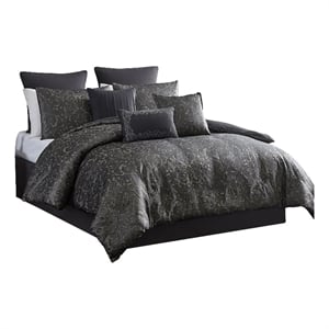 Pemberly Row 9 Piece Queen Comforter Set Damask Pattern Charcoal Gray