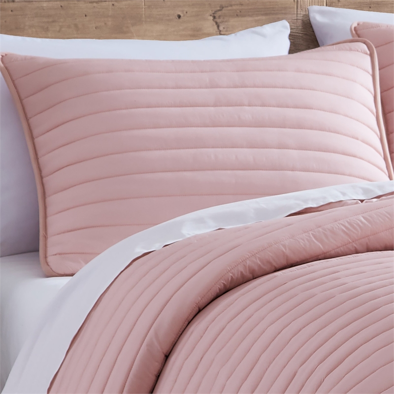 Pemberly Row 3 Piece Queen Comforter Set Channel Quilt in Rose Pink