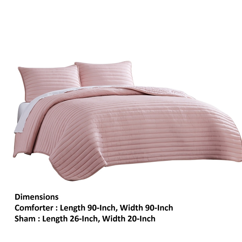Pemberly Row 3 Piece Queen Comforter Set Channel Quilt in Rose Pink