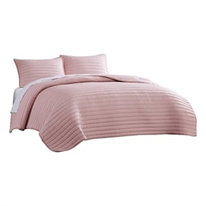 Pemberly Row 3 Piece Queen Comforter Set Channel Quilt in Rose Pink
