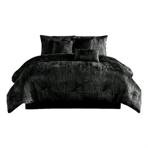 Pemberly Row 7 Piece King Comforter Set Velvet Deluxe Texture Black