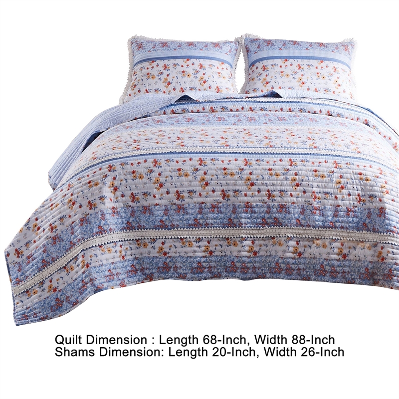 Pemberly Row 2 Piece Twin Quilt Set Floral Print Lace Trim Multicolor