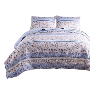 Pemberly Row 2 Piece Twin Quilt Set Floral Print Lace Trim Multicolor
