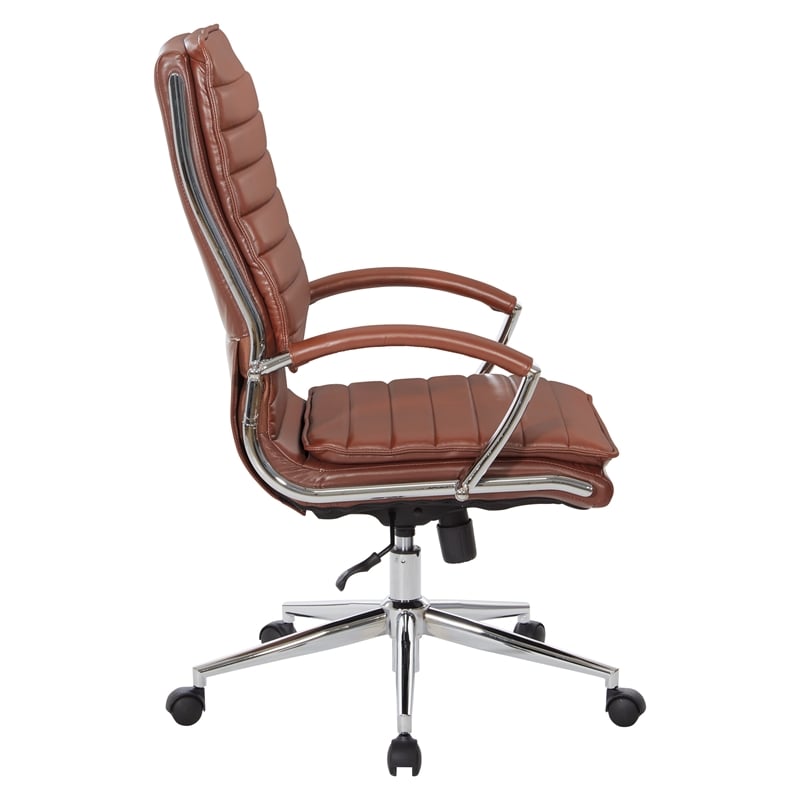 Pemberly Row High Back Manager Chair in Saddle Brown Faux Leather