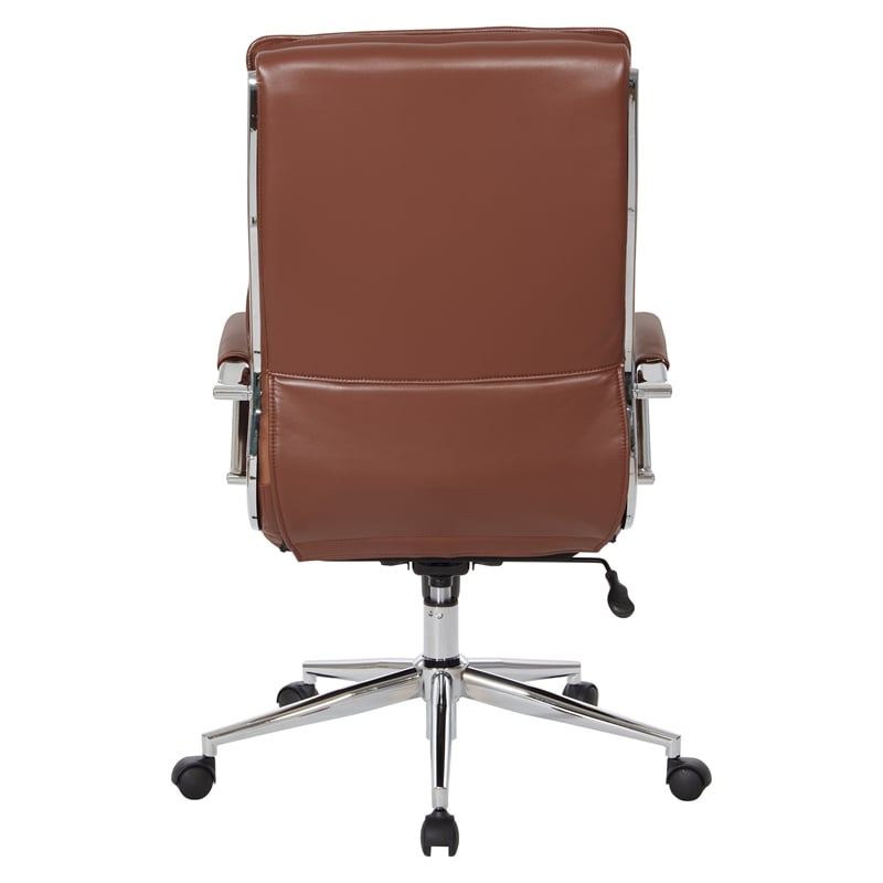 Pemberly Row High Back Manager Chair in Saddle Brown Faux Leather