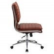 Pemberly Row Armless Mid Back Manager Faux Leather Chair in Saddle Brown