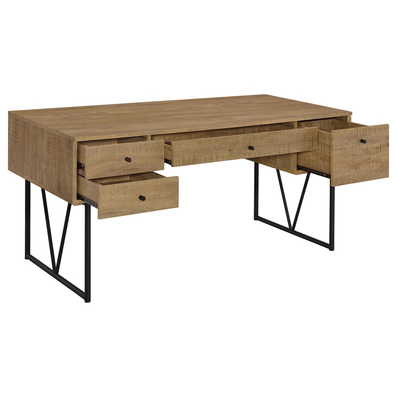 Pemberly Row 63 Inch 4 Drawer Engineered Wood Writing Desk in Brown
