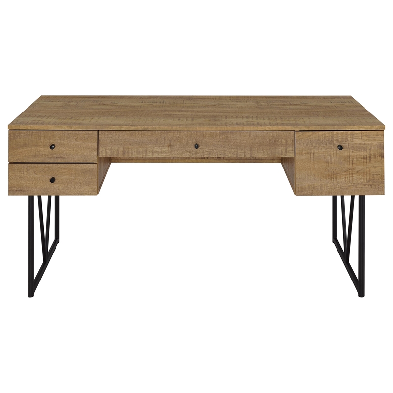 Pemberly Row 63 Inch 4 Drawer Engineered Wood Writing Desk in Brown