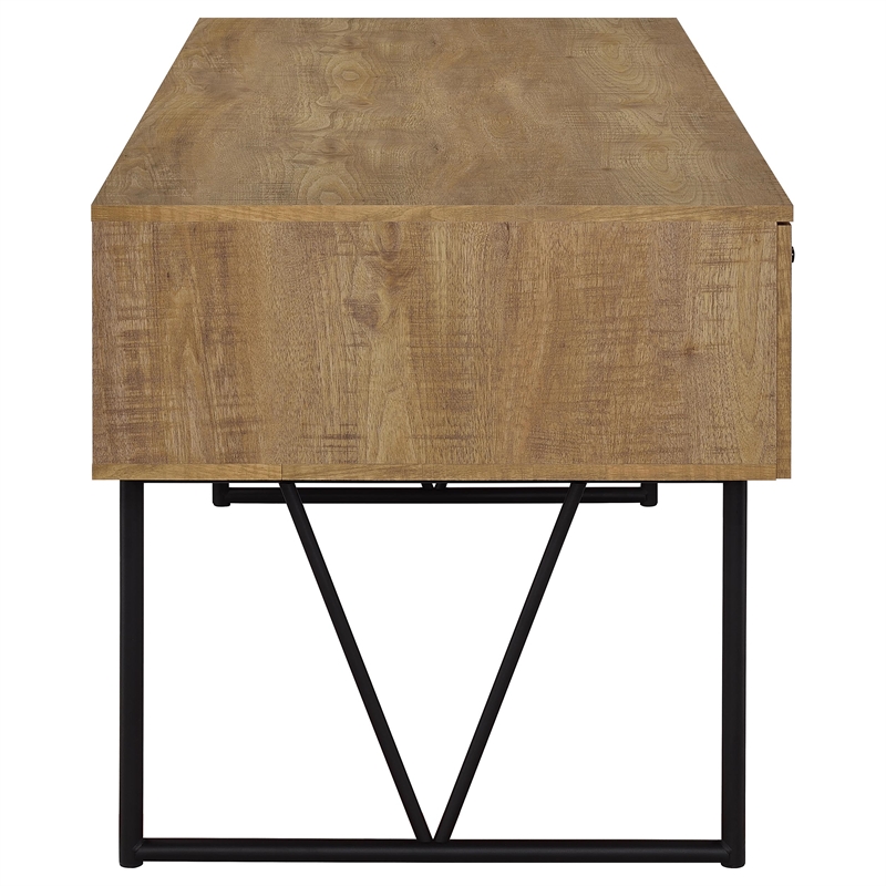 Pemberly Row 63 Inch 4 Drawer Engineered Wood Writing Desk in Brown