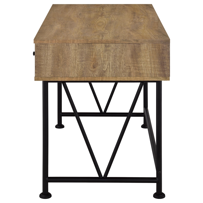 Pemberly Row 47 Inch 3 Drawer Engineered Wood Writing Desk in Brown