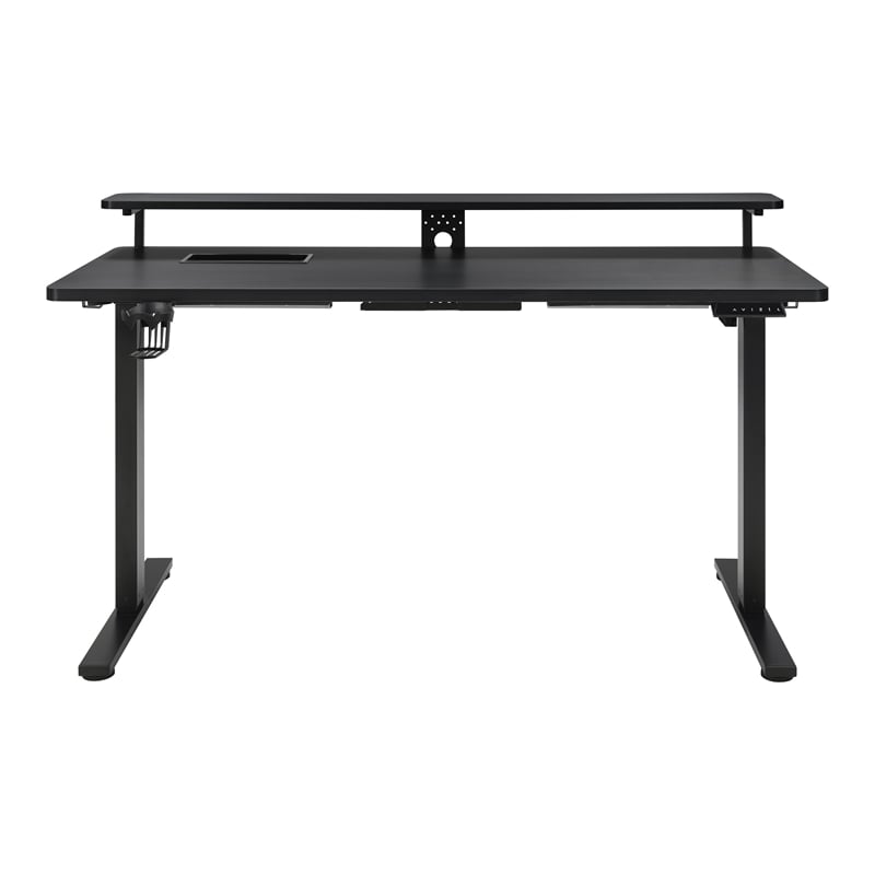 pemberly row 60 inch electric height adjustable gaming desk with hutch