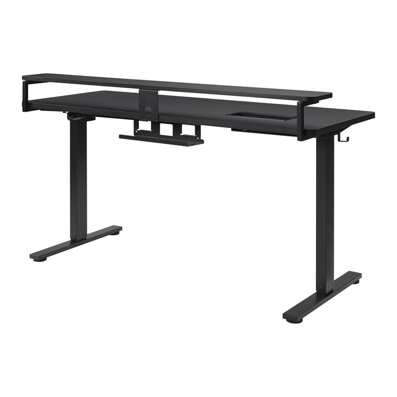 pemberly row 60 inch electric height adjustable gaming desk with hutch