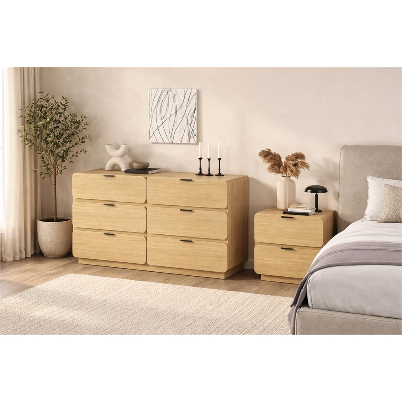 Pemberly Row Modern 2 Piece Dresser and Nightstand Set in Natural