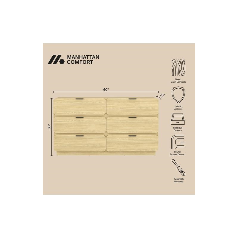 Pemberly Row Modern 2 Piece Dresser and Nightstand Set in Natural
