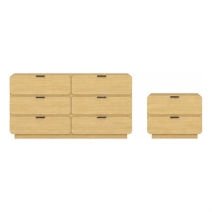 Pemberly Row Modern 2 Piece Dresser and Nightstand Set in Natural
