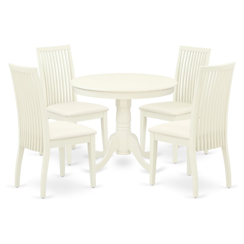 Pemberly Row 5-Pc Wood Dining Table Set with Pedestal Base in Linen White