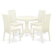 Pemberly Row 5-Pc Wood Dining Table Set with Pedestal Base in Linen White