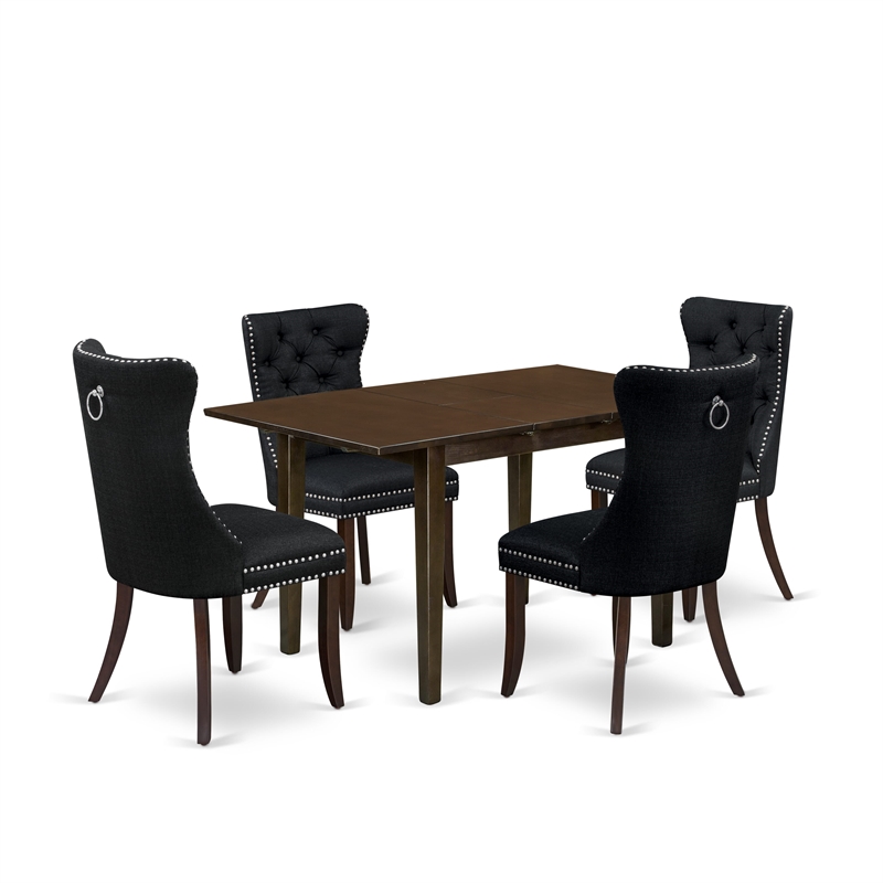 Pemberly Row 5-Piece Kitchen Set with Black Linen Seats in Mahogany
