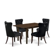 Pemberly Row 5-Piece Kitchen Set with Black Linen Seats in Mahogany