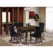 Pemberly Row 5-Piece Kitchen Set with Black Linen Seats in Mahogany