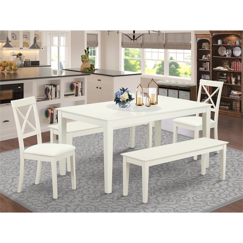 Pemberly Row 5-Pc Wood Dining Set with Faux Leather Seats in Linen White