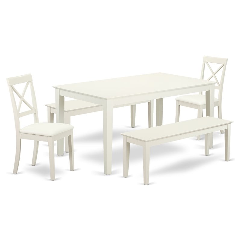 Pemberly Row 5-Pc Wood Dining Set with Faux Leather Seats in Linen White