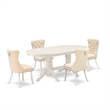 Pemberly Row 5-Piece Dining Set in Linen White with Light Beige Chairs