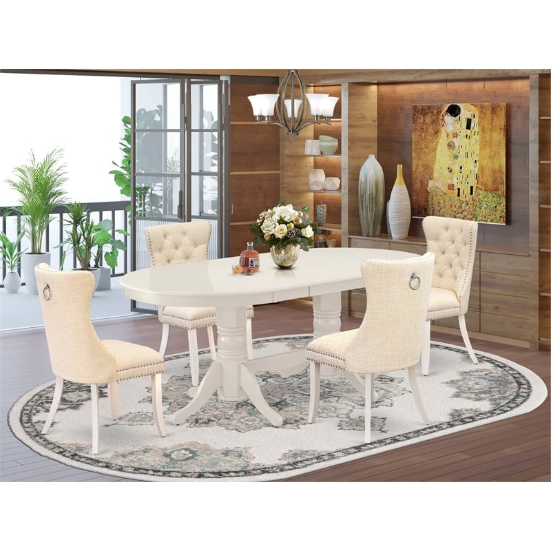Pemberly Row 5-Piece Dining Set in Linen White with Light Beige Chairs