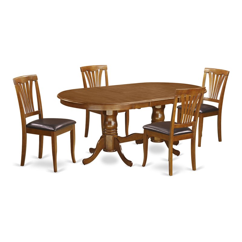 Pemberly Row 5-Piece Saddle Brown Dining Set with Faux Leather Chairs