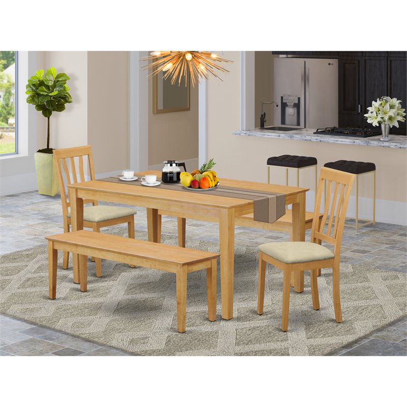 Pemberly Row 5-Piece Wood Dining Set with Chairs and Benches in Oak