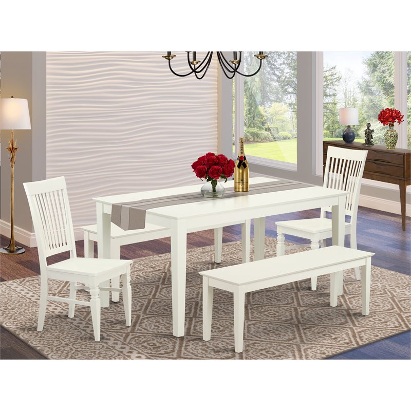 Pemberly Row 5-Piece Traditional Wood Dining Set in Linen White
