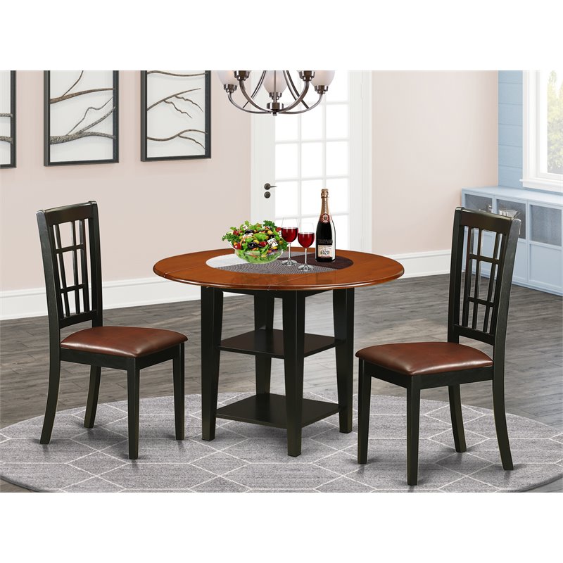 Pemberly Row 3-Piece Wood Dining Set with Table & Chairs in Black & Cherry