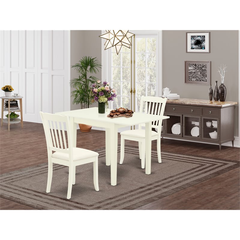 Pemberly Row 3-Piece Wood Dining Set with Microfiber Chairs in Linen White